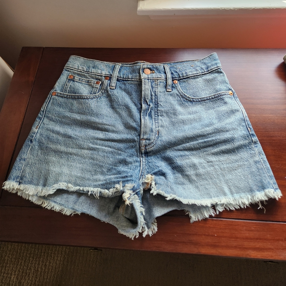 Madewell Blue Frayed Jean Shorts